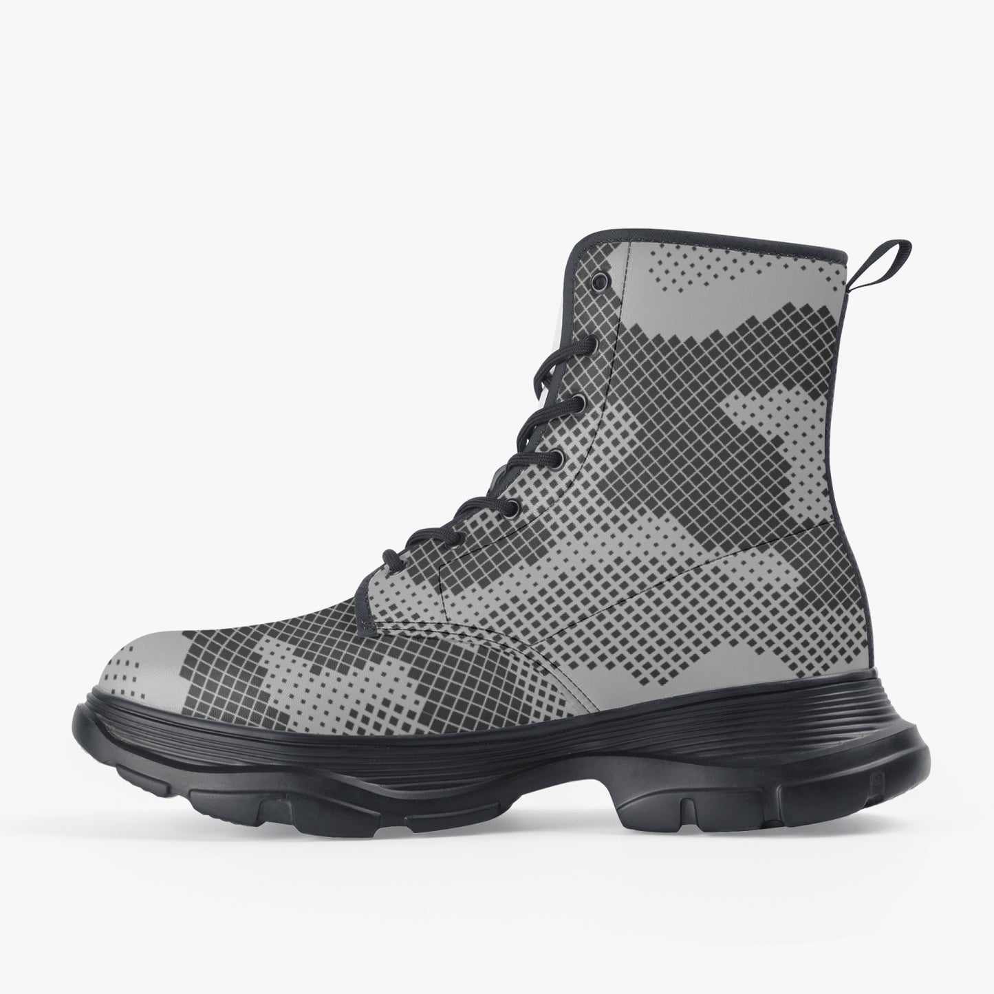 Chunky Boots | Leather in Gray Digital Camouflage