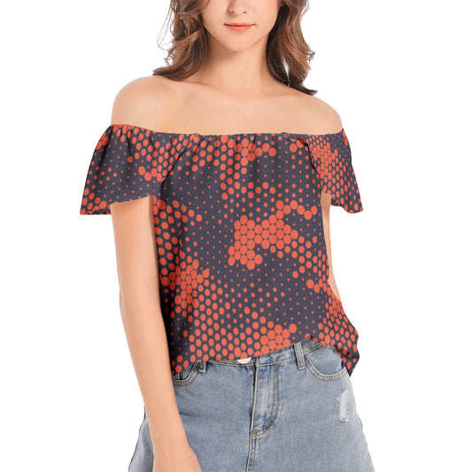 Off The Shoulder Camo Top | Orange and Blue Digital Camouflage