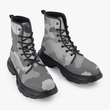 Chunky Boots | Leather in Gray Digital Camouflage