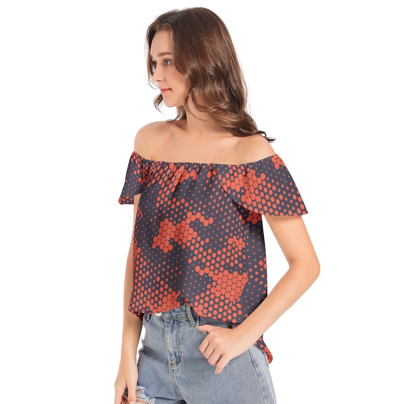 Off The Shoulder Camo Top | Orange and Blue Digital Camouflage