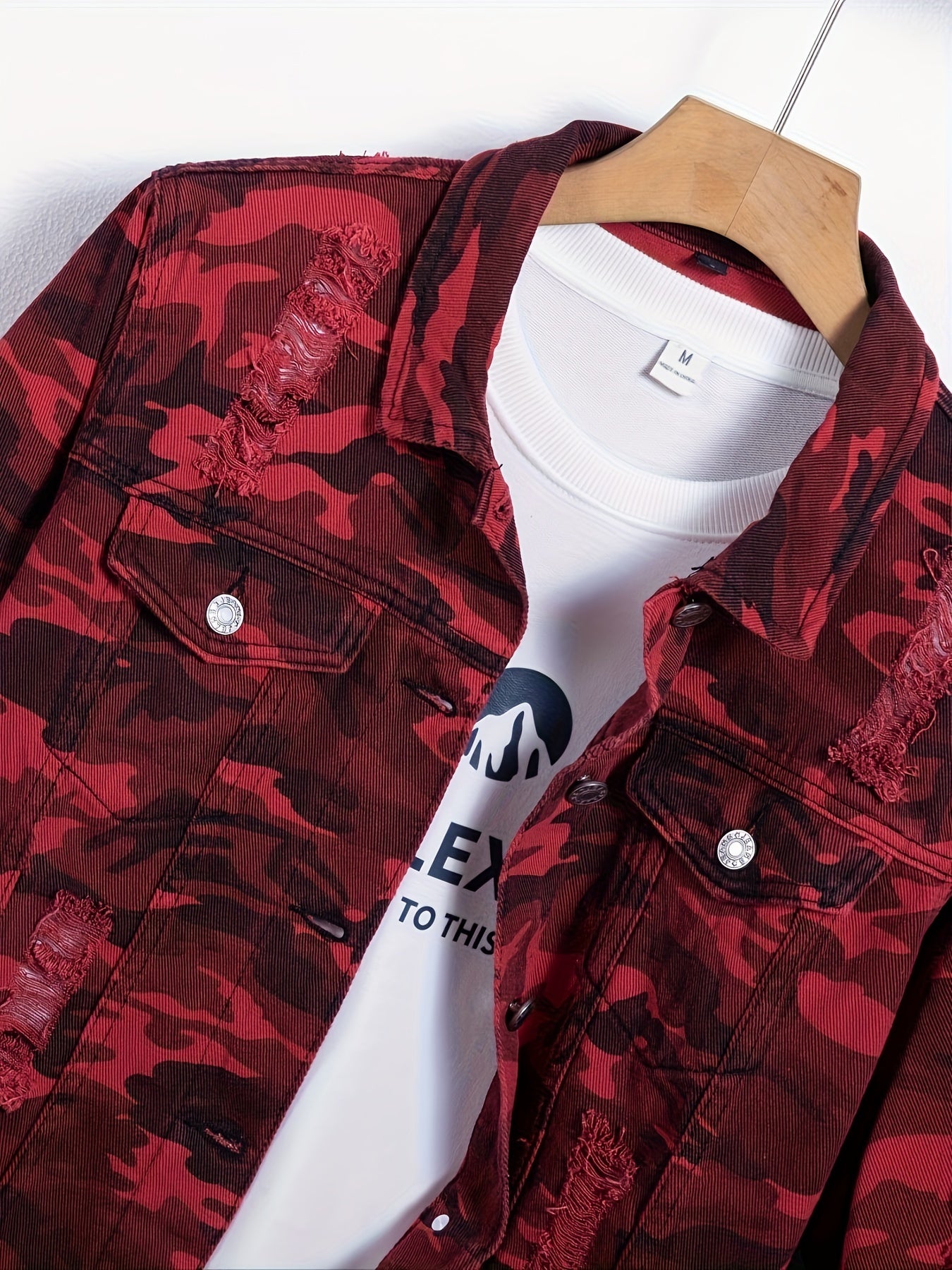 Red Camo Denim Jacket For Men | Casual Street Style Coat