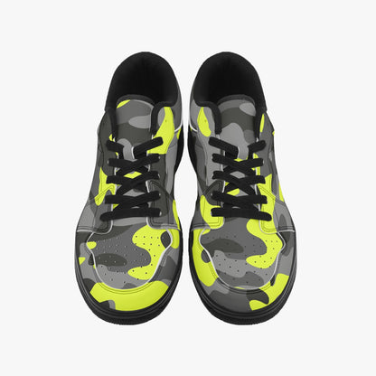 Camo Sneakers | Black Yellow Low-Top Leather Camouflage Shoes