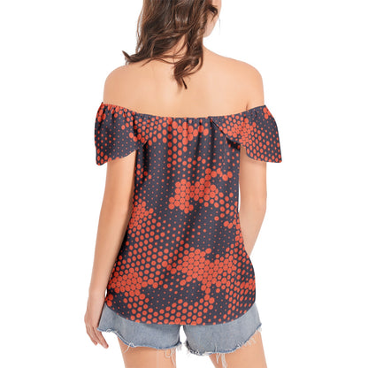 Off The Shoulder Camo Top | Orange and Blue Digital Camouflage