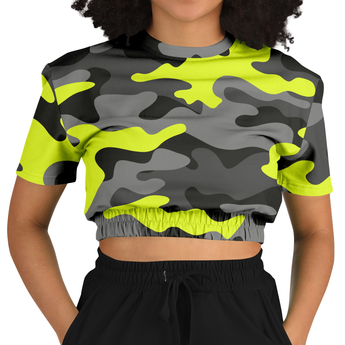 Camo Crop Top Sweatshirt | Black, Gray & Yellow Camouflage