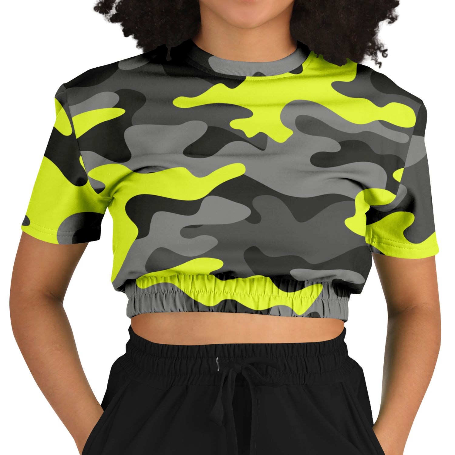 Camo Crop Top Sweatshirt | Black, Gray & Yellow Camouflage