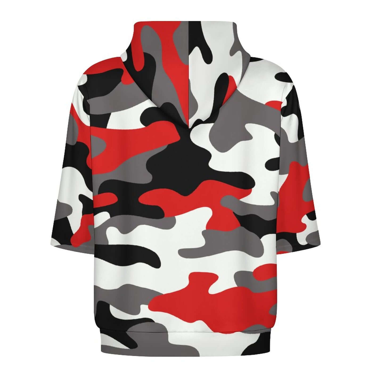 Short Sleeve Hoodie | Red, Black & White Camouflage