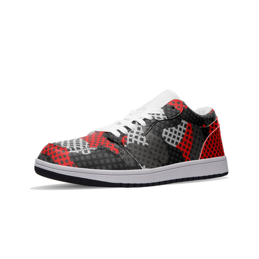 Camo Sneakers | Red, Black, and Gray Pixel | Unisex Low Top