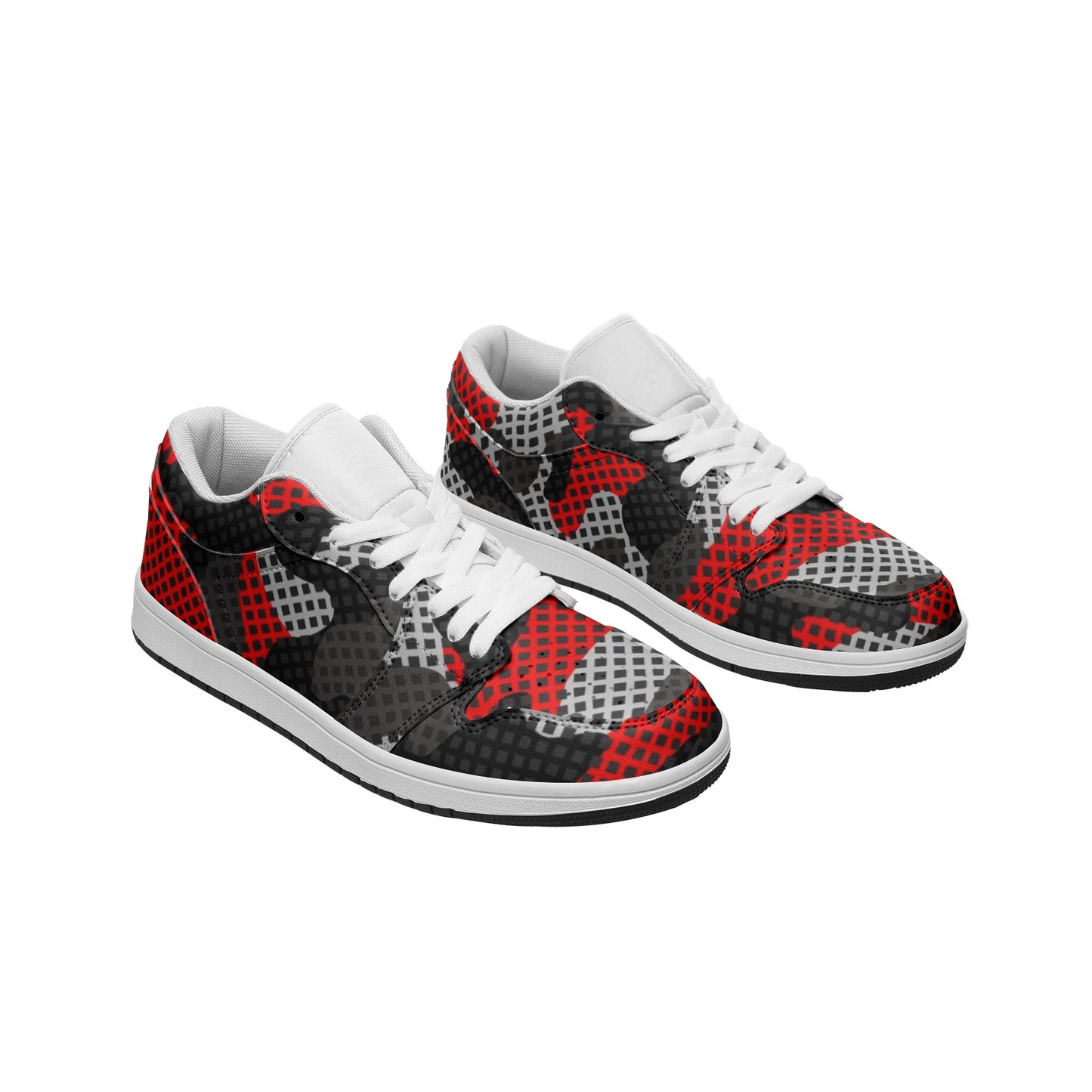 Camo Sneakers | Red, Black, and Gray Pixel | Unisex Low Top