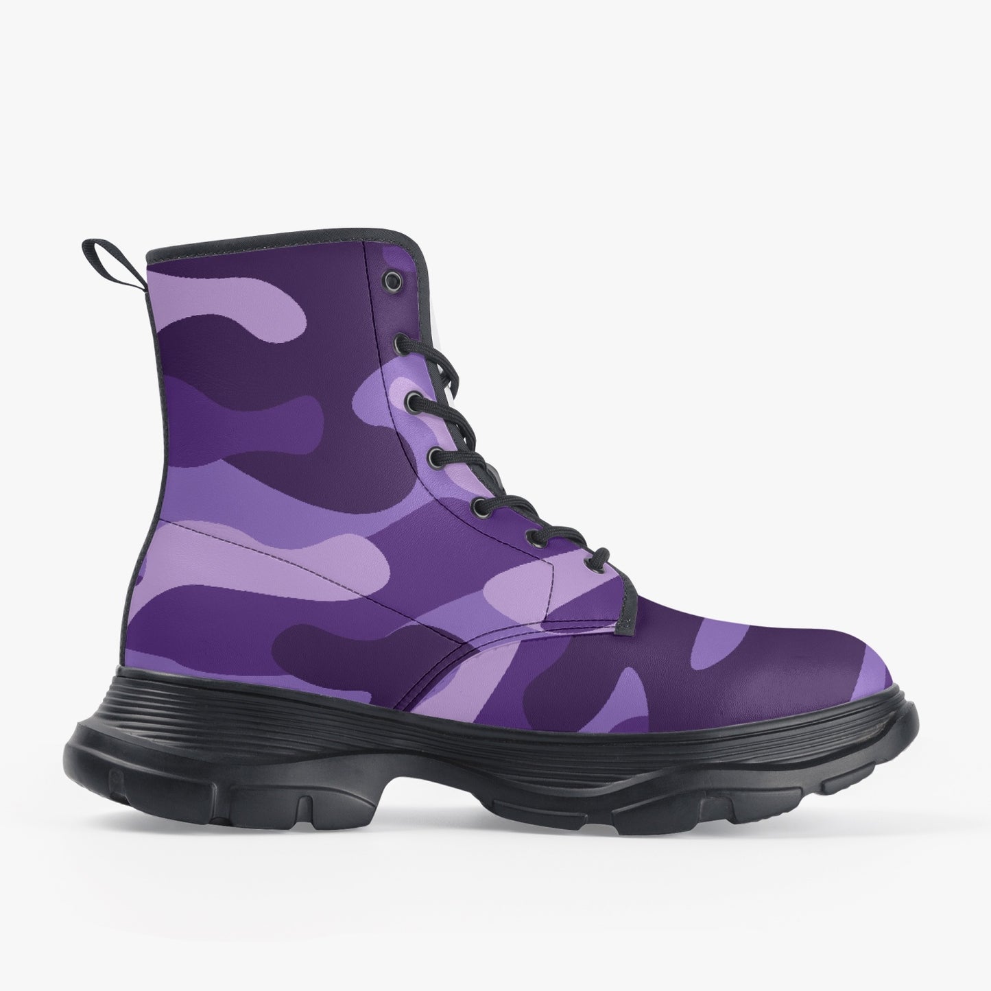 Chunky Boots | Leather in Purple, Blue, & Mauve Camouflage