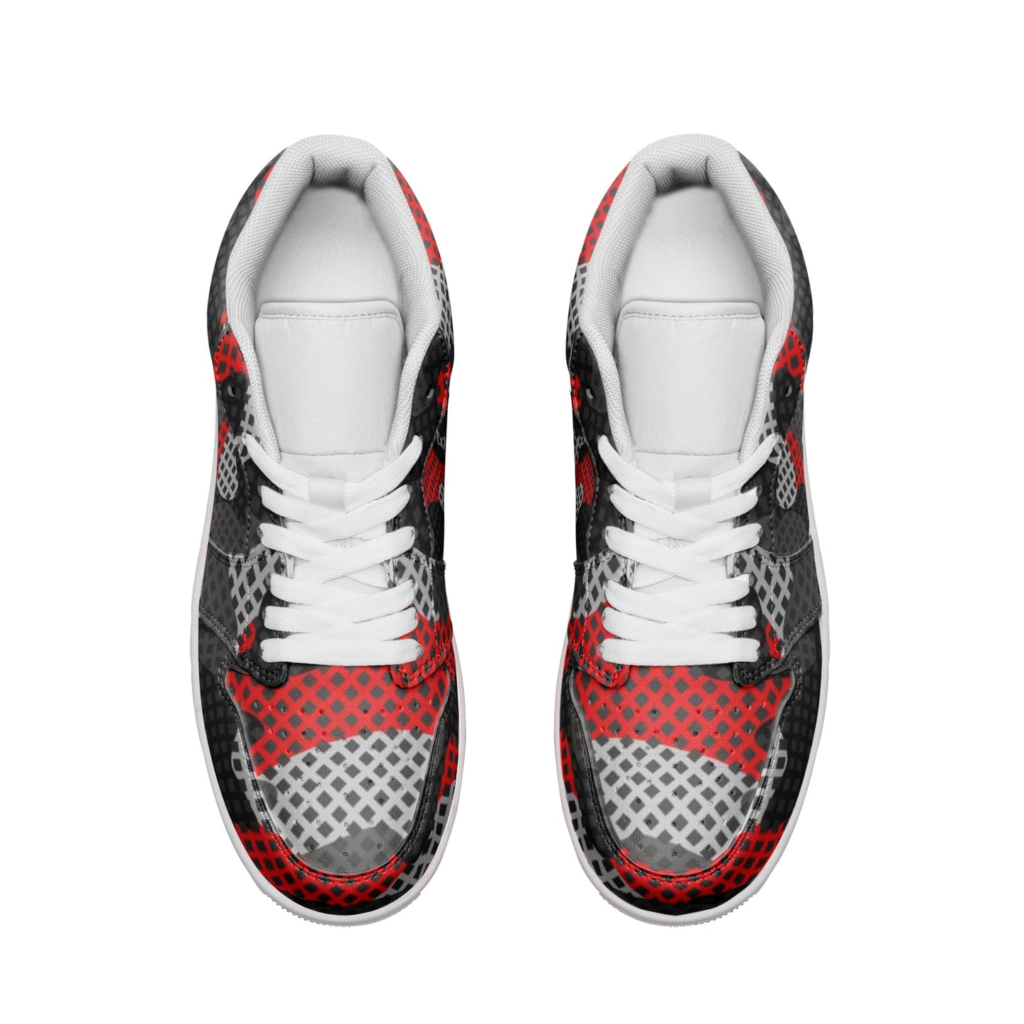 Camo Sneakers | Red, Black, and Gray Pixel | Unisex Low Top