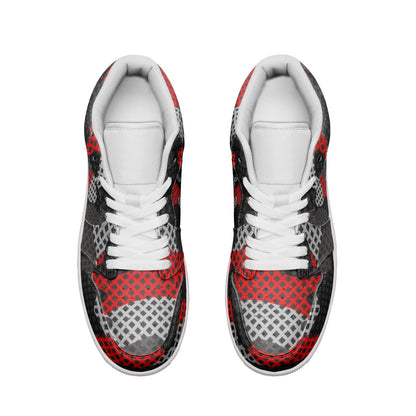 Camo Sneakers | Red, Black, and Gray Pixel | Unisex Low Top