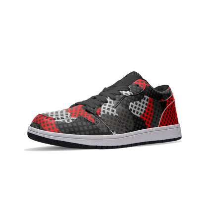 Camo Sneakers | Red, Black, and Gray Pixel | Unisex Low Top