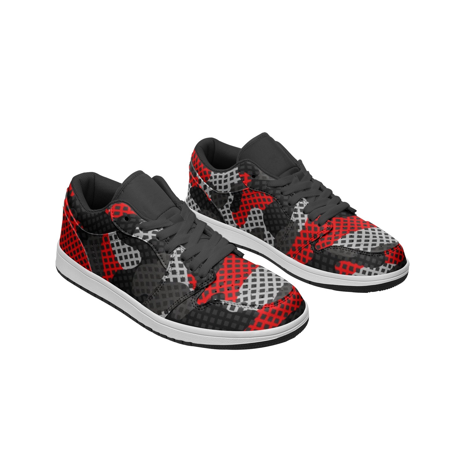 Camo Sneakers | Red, Black, and Gray Pixel | Unisex Low Top