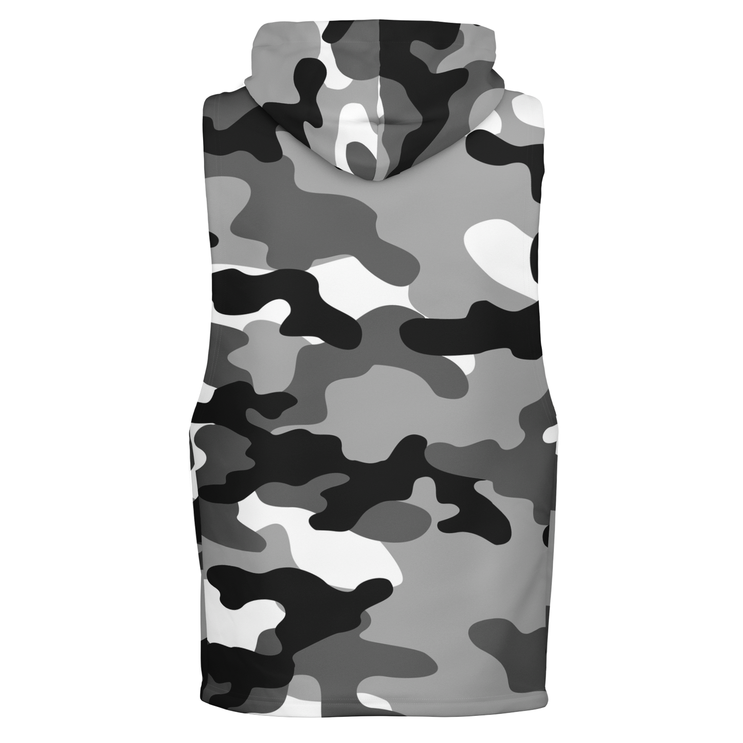 Sleeveless Hoodie | Black, White & Gray Camouflage