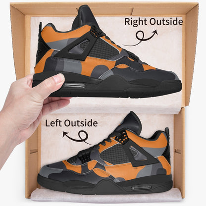 Camo Jordans AJ4 | Orange, Black and Gray Camouflage