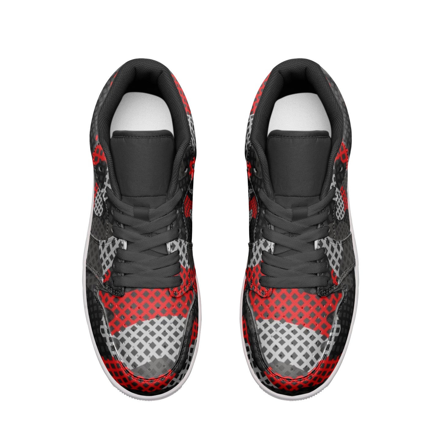 Camo Sneakers | Red, Black, and Gray Pixel | Unisex Low Top