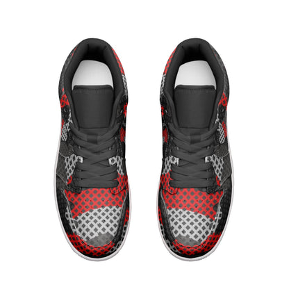 Camo Sneakers | Red, Black, and Gray Pixel | Unisex Low Top