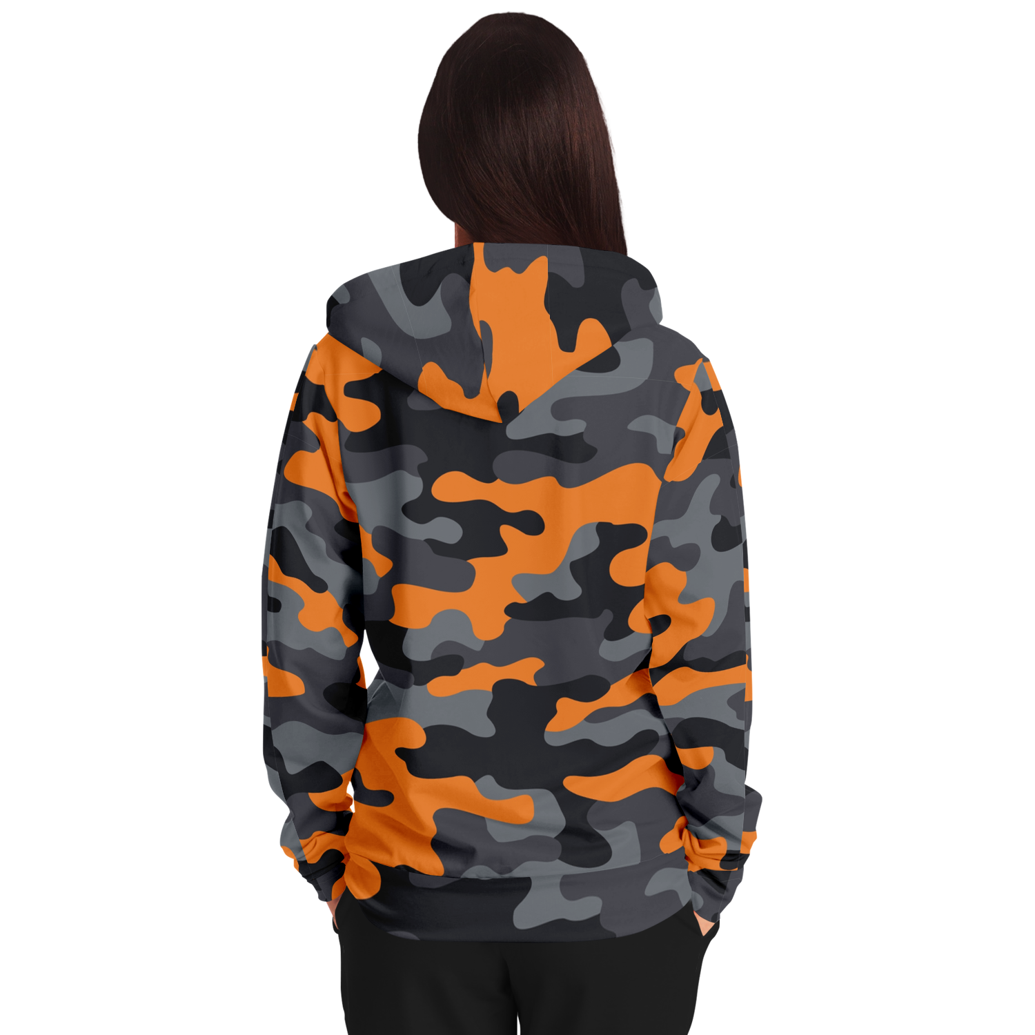 Zip-Up Hoodie | Orange, Black, and Gray Camouflage