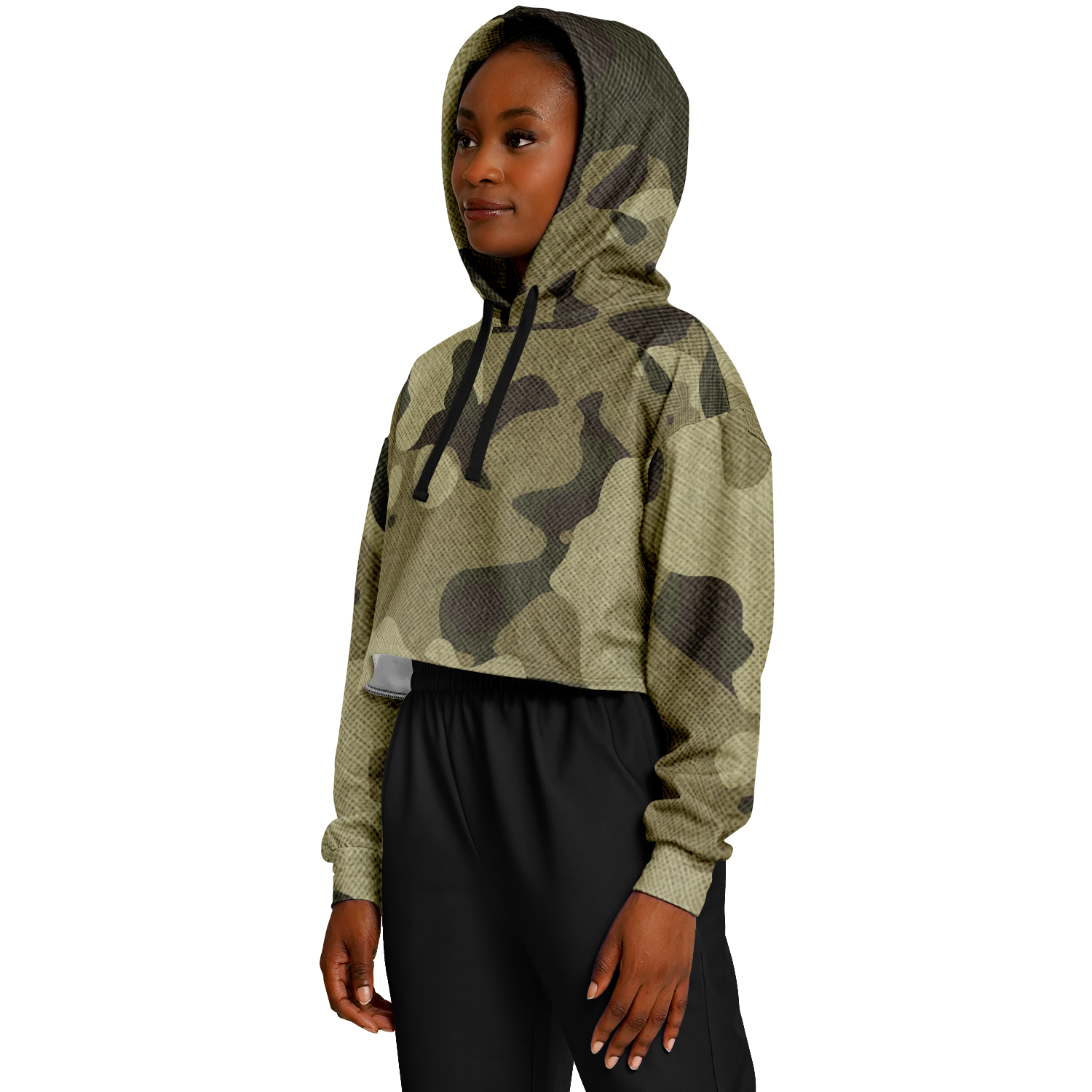 Cropped Hoodie For Women | Green Fabric Camouflage