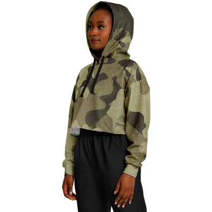 Cropped Hoodie For Women | Green Fabric Camouflage