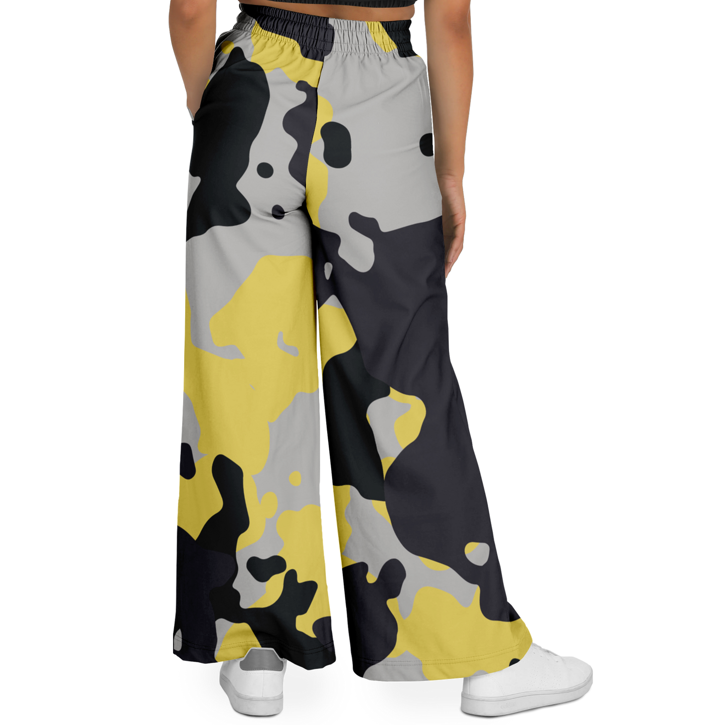 Camo Wide Leg Pants | Yellow, Black & Silver Camouflage