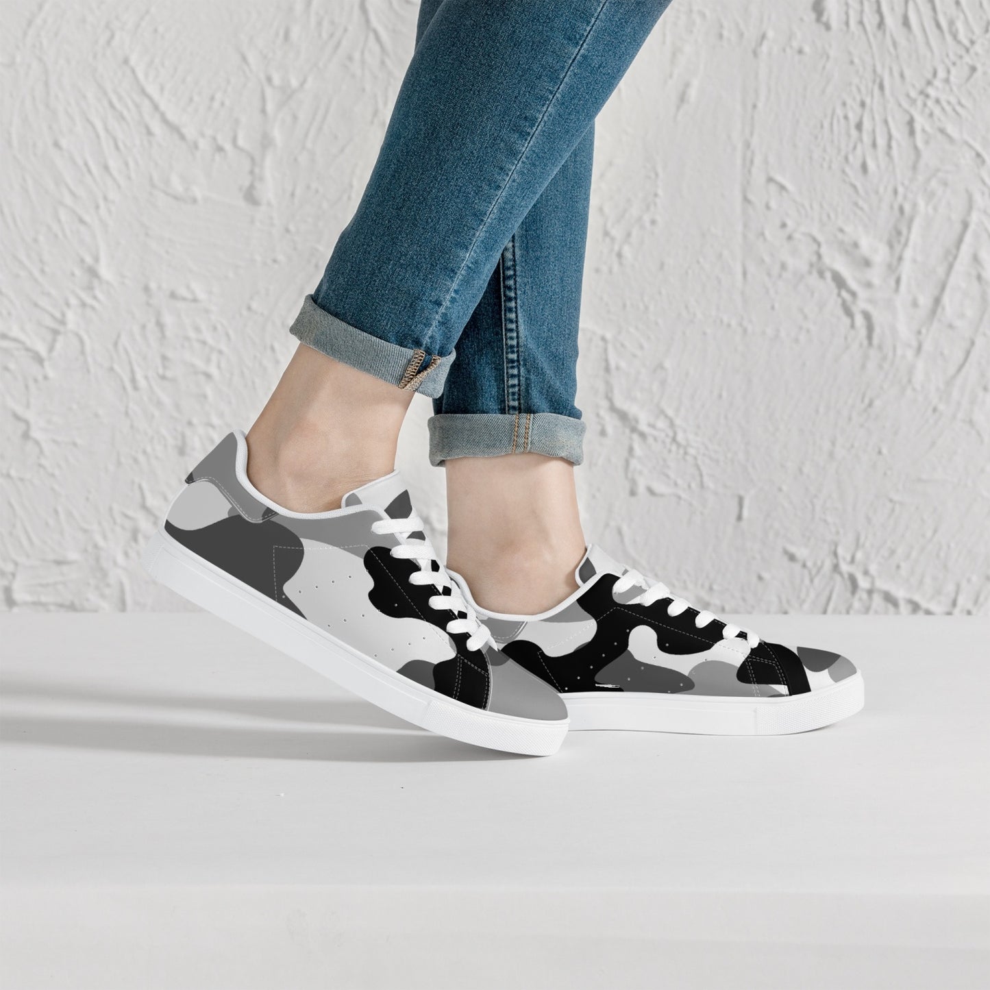 Camo Sneakers | Classic Low-Top Leather | Gray, Black and White