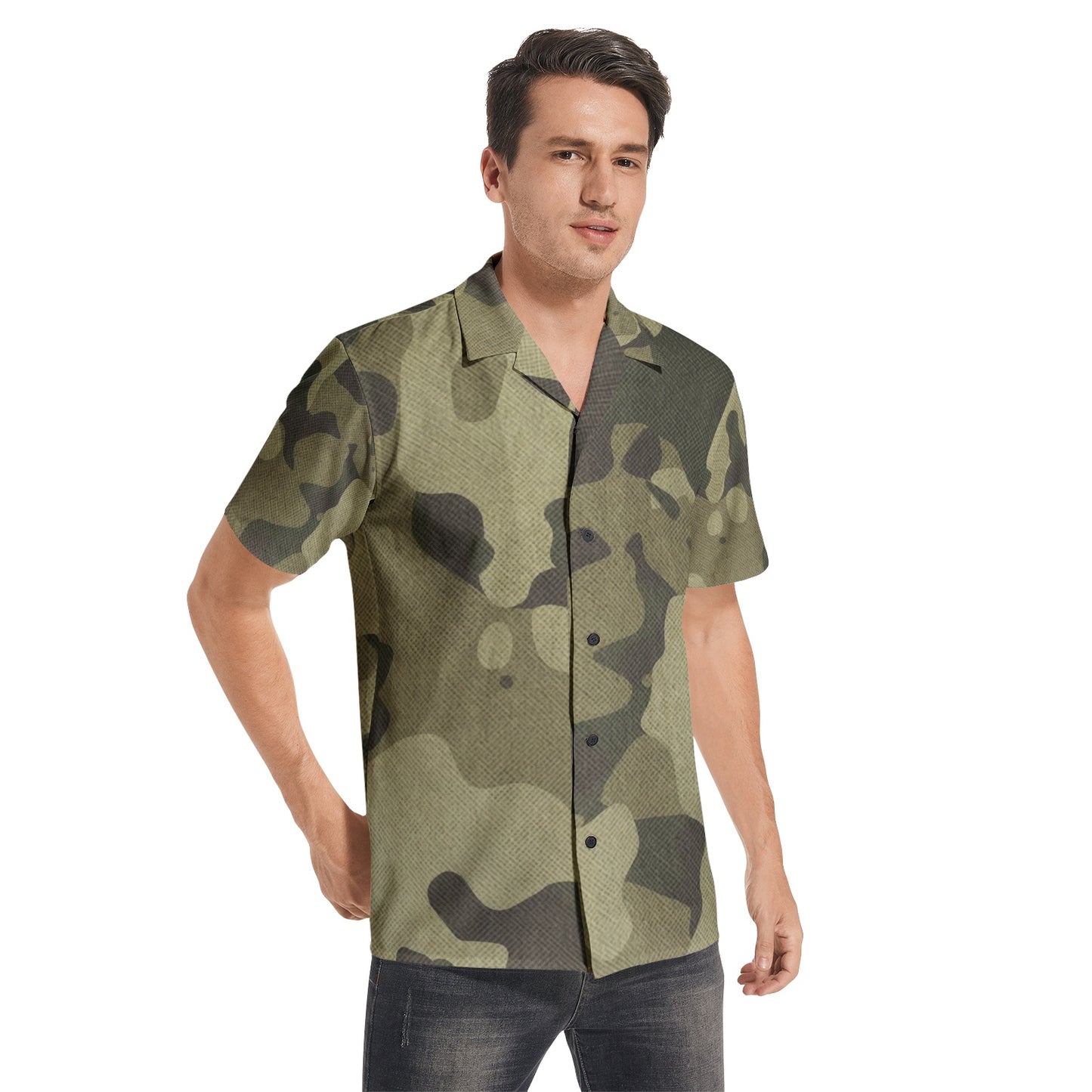 Cotton Camo Shirt For Men | Green Fabric Short-Sleeve