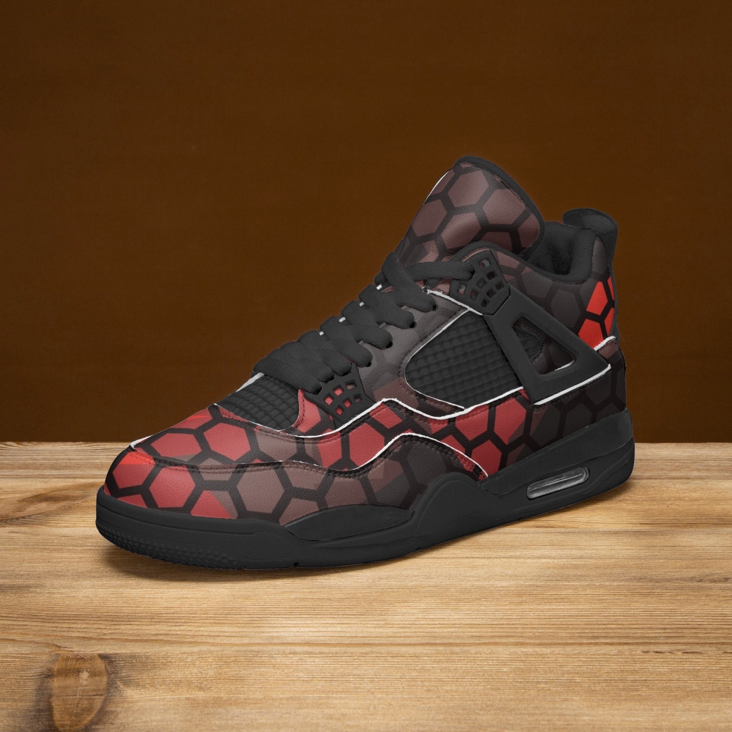 Camo Jordans AJ4 | Red & Black Hive Camouflage