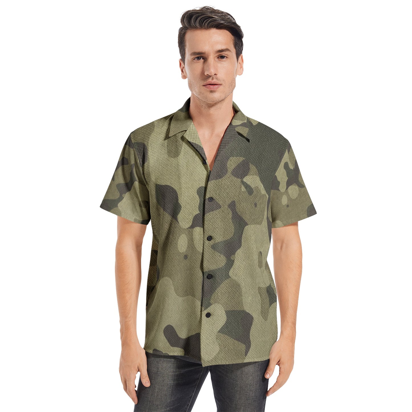 Cotton Camo Shirt For Men | Green Fabric Short-Sleeve