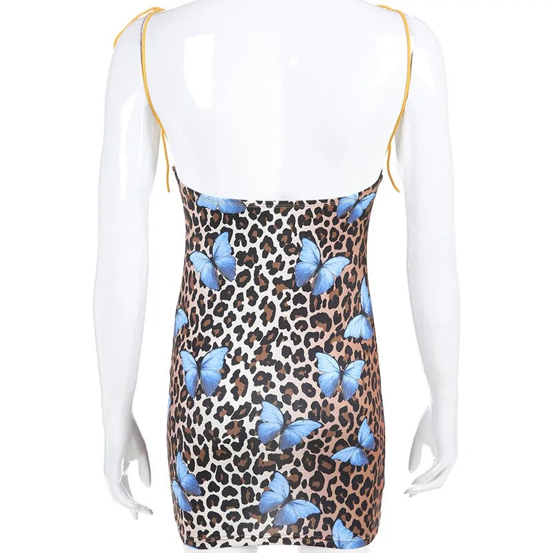 Backless Butterfly Leopard Print Mini Sundress