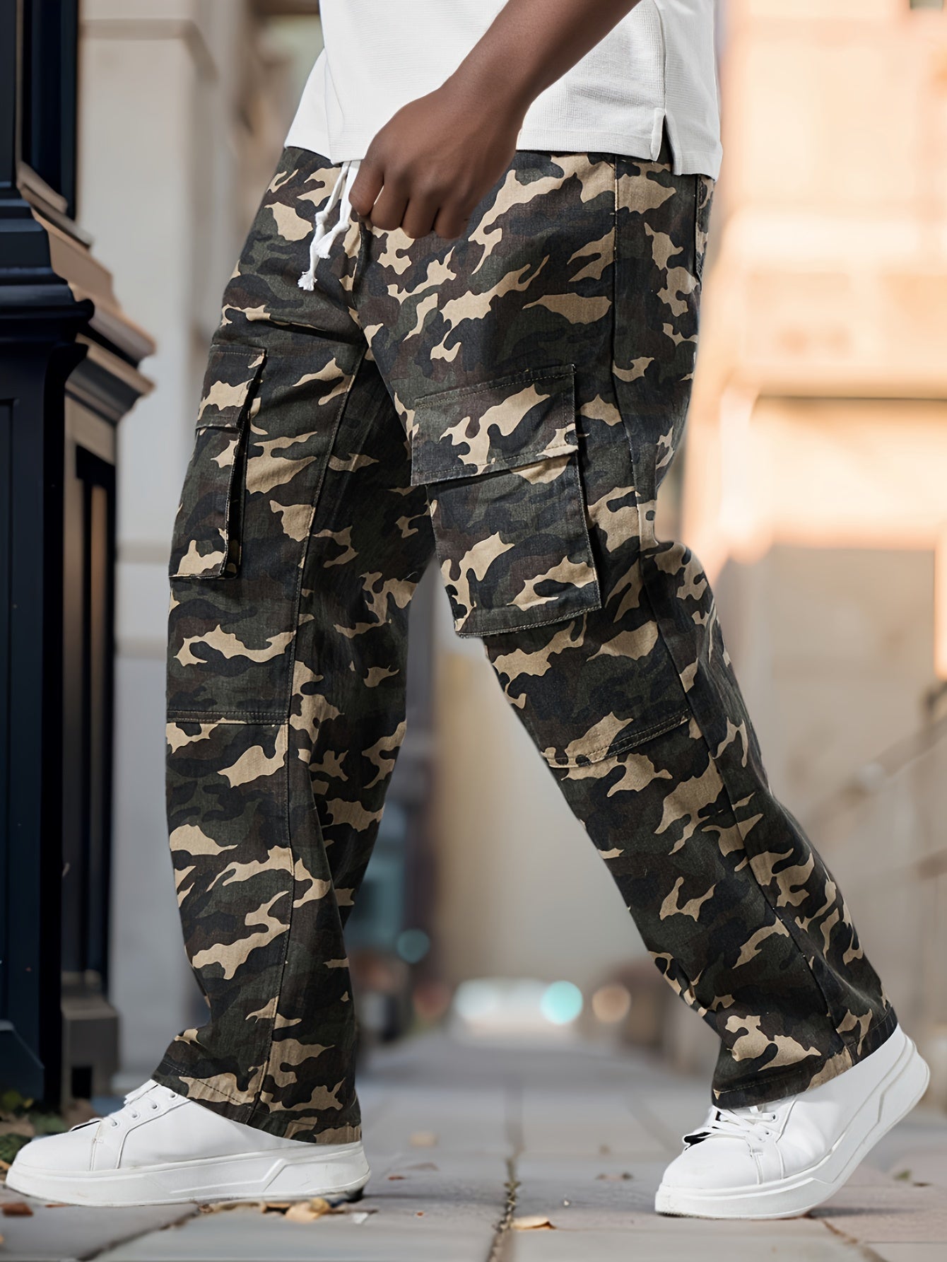 Pantalones de mezclilla con diseño de camuflaje para hombre de talla grande | Estilo urbano holgado