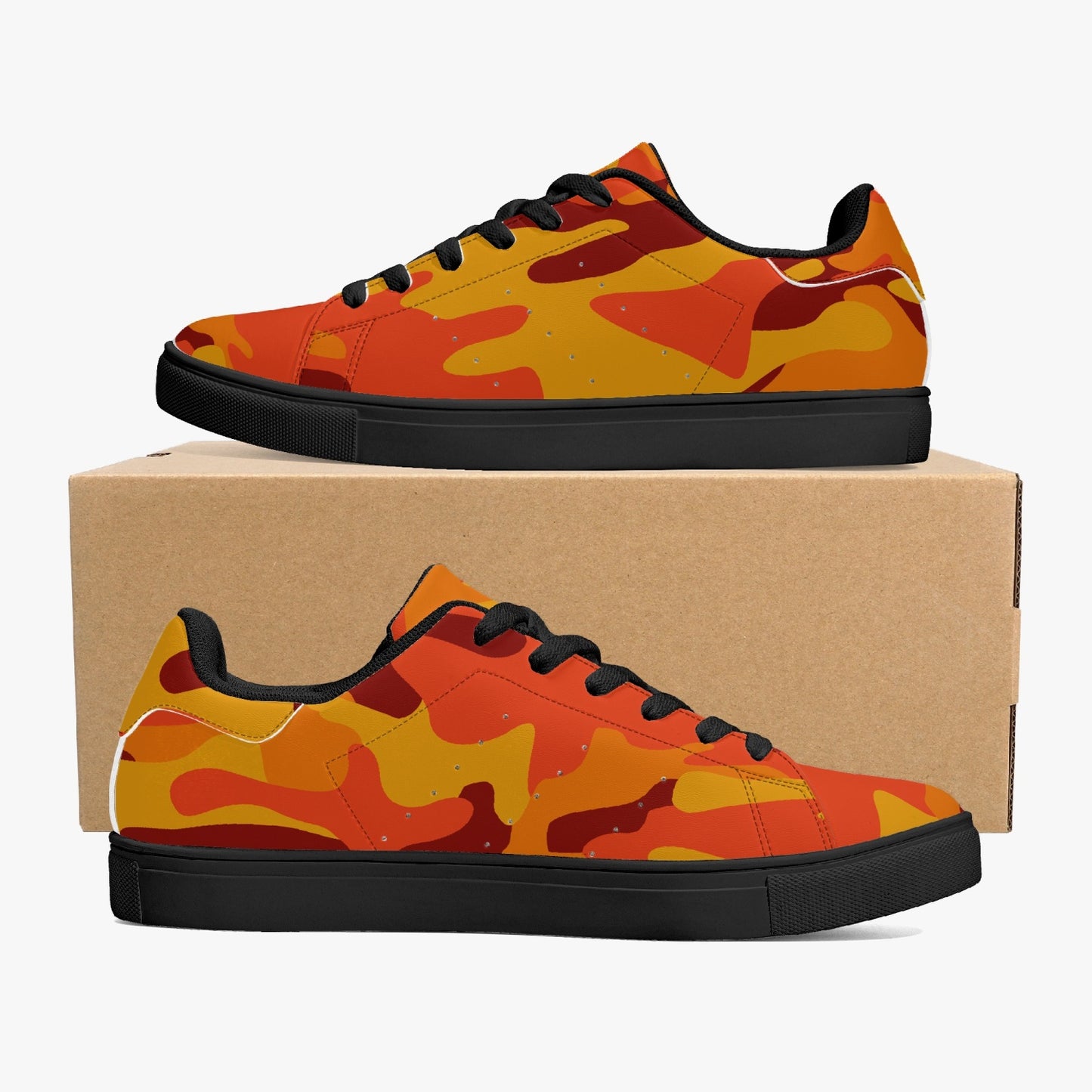 Camo Sneakers | Classic Low-Top Leather | Orange & Red