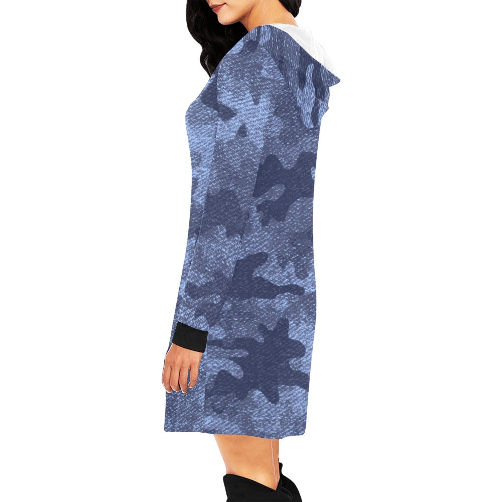 Camo Hoodie Dress | Denim Blue Camouflage