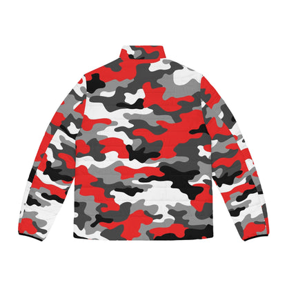 Camo Puffer Jacket For Men | Mixed Red, Gray, Black & White