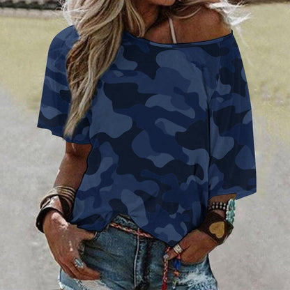 Off The Shoulder Top | Deep Blue Camo Shirt