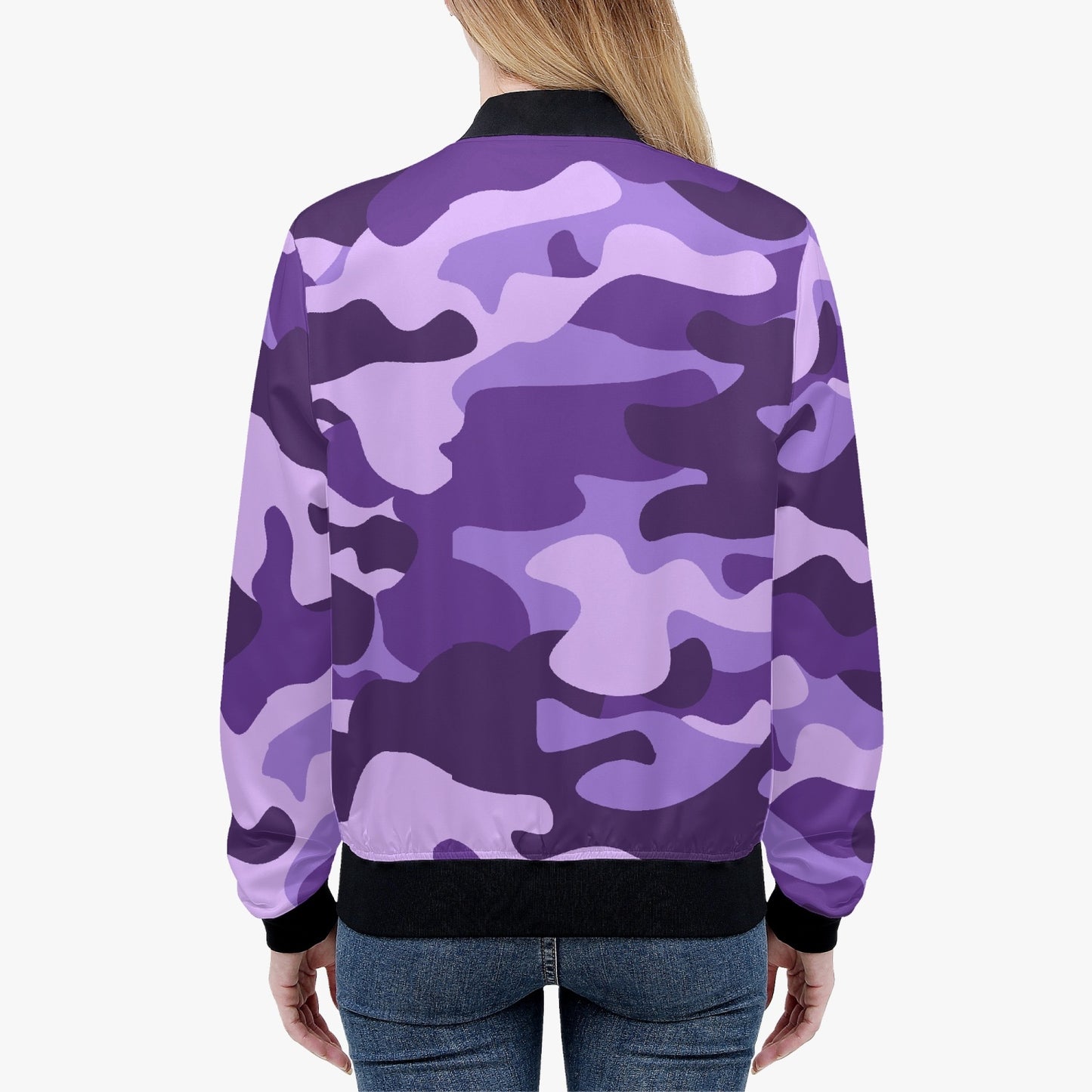 Women's Camo Bomber Jacket | Purple, Blue, and Mauve