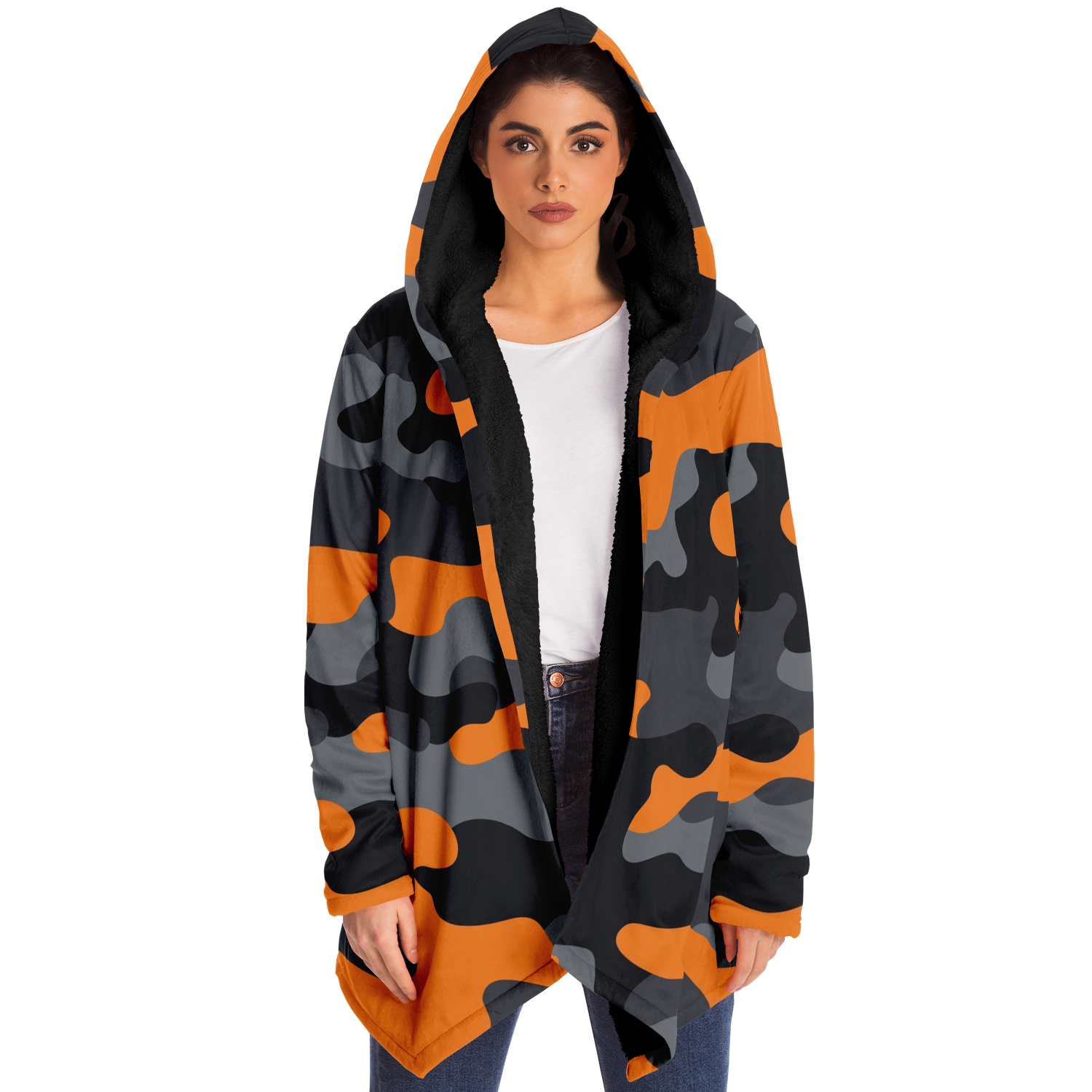 Camo Cloak | Orange, Black, & Gray Camouflage | Microfleece