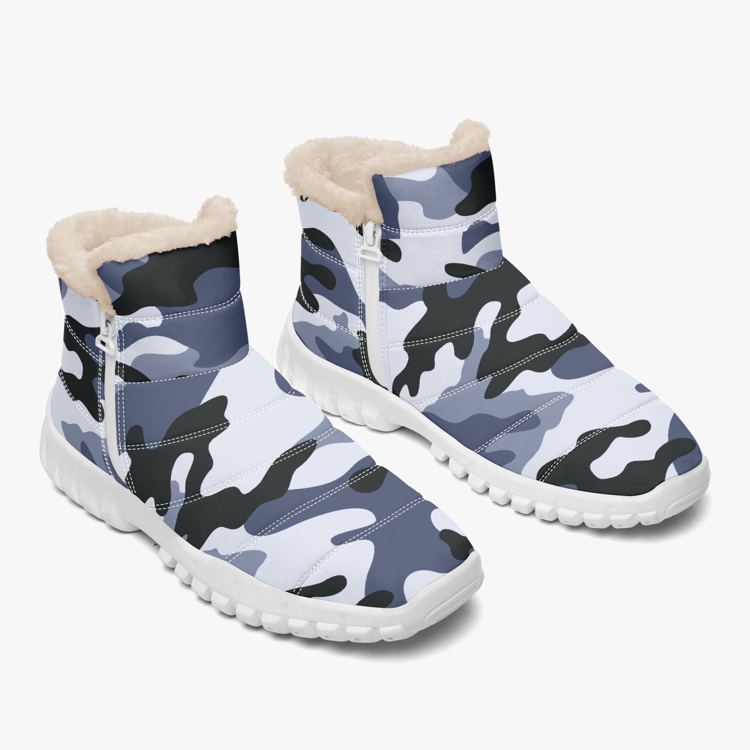 Camo Boots | Cotton-pad Fur Zipper Up | Light Blue