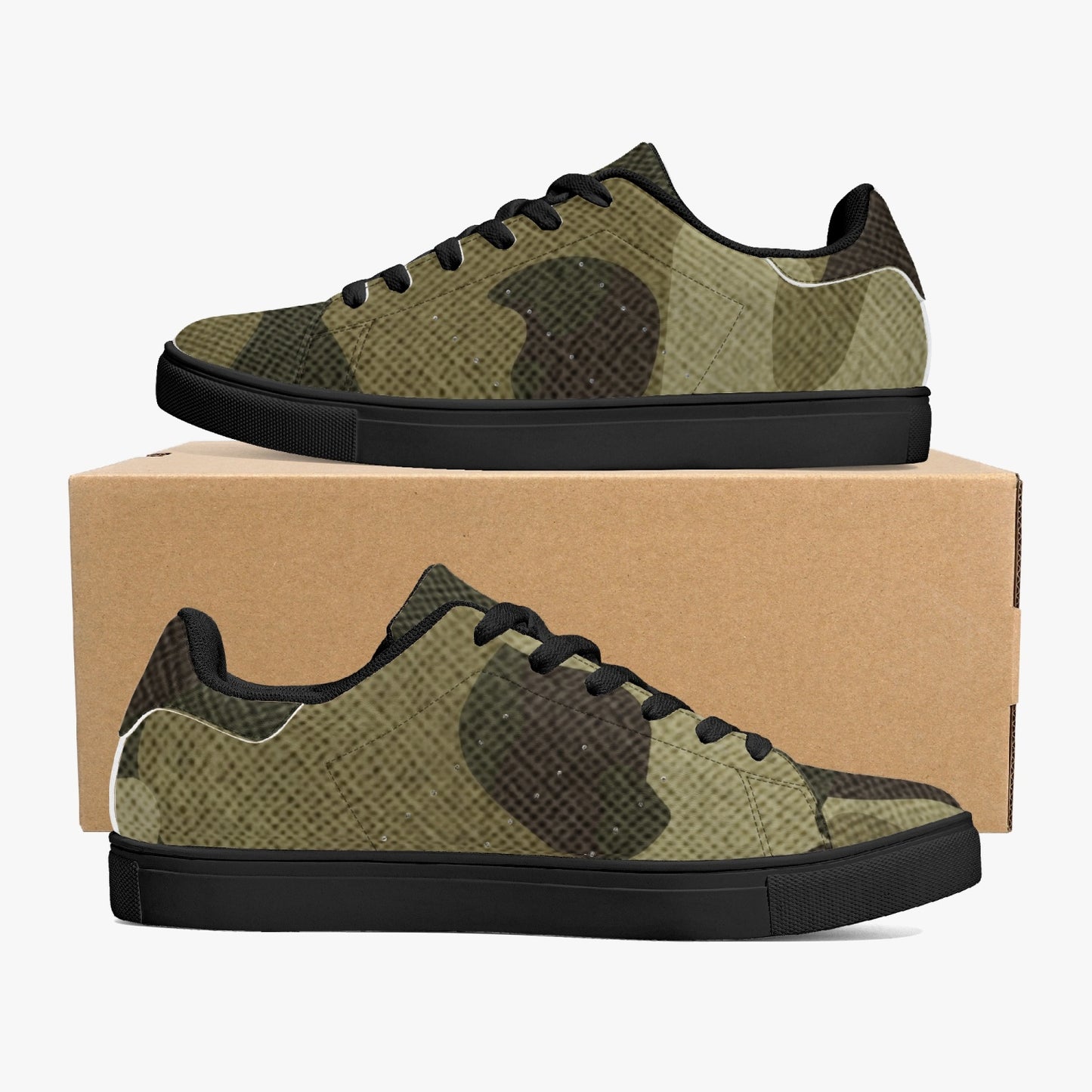 Camo Sneakers | Classic Low-Top Leather | Green Fabric