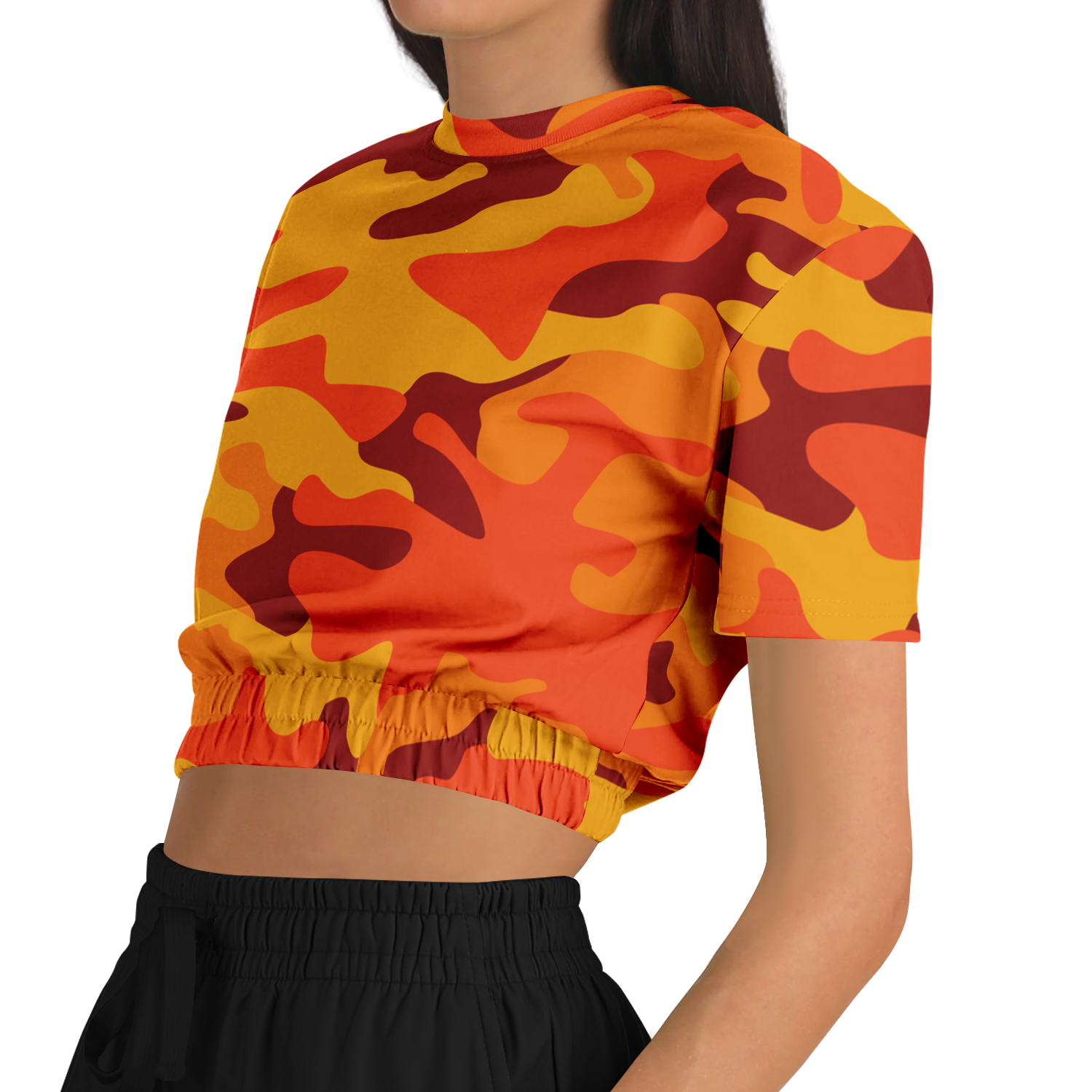 Camo Crop Top Sweatshirt | Orange & Red Camouflage