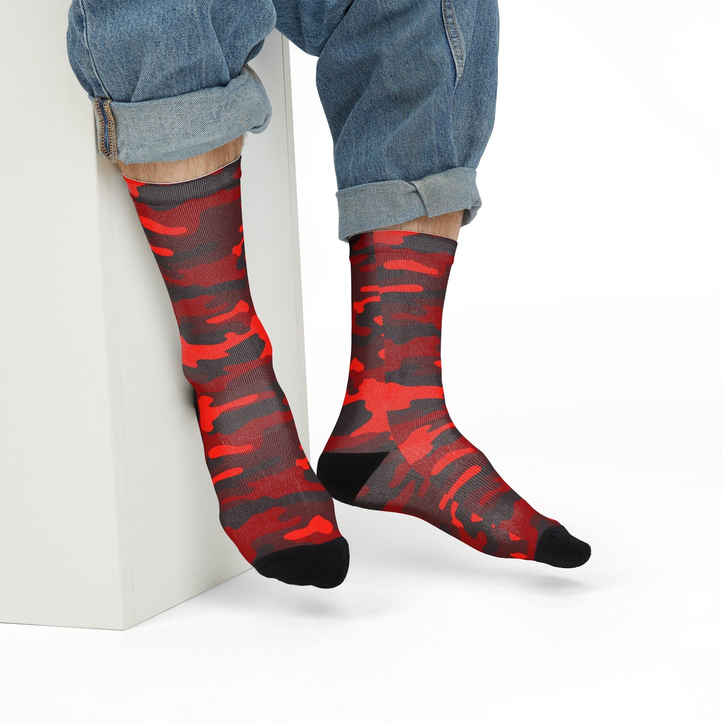 Camo Socks | Scarlet Red & Black | Sublimation Crew