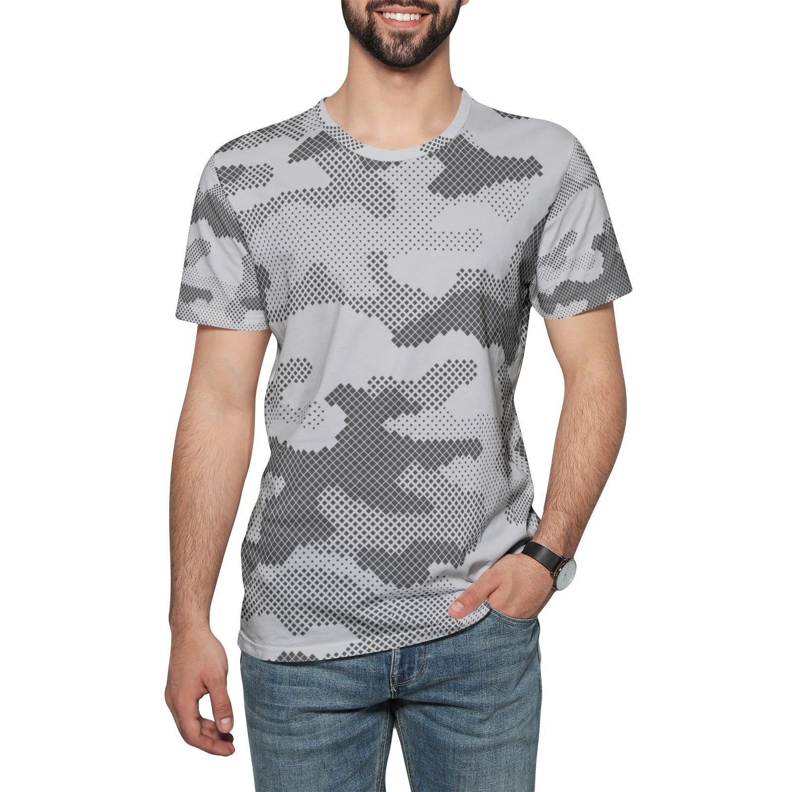 Camo T-shirt | Cotton | Unisex | Gray Digital Camouflage