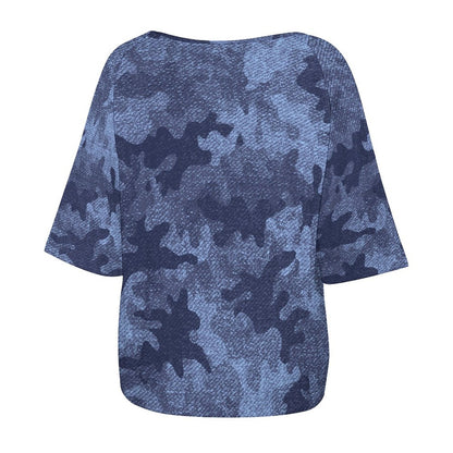 Off The Shoulder Top | Denim Blue Camo Shirt