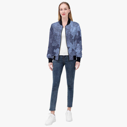 Women's Camo Bomber Jacket | Denim Blue Camouflage