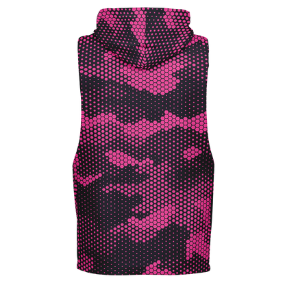 Sleeveless Hoodie | Pink Digital Dotted Camouflage