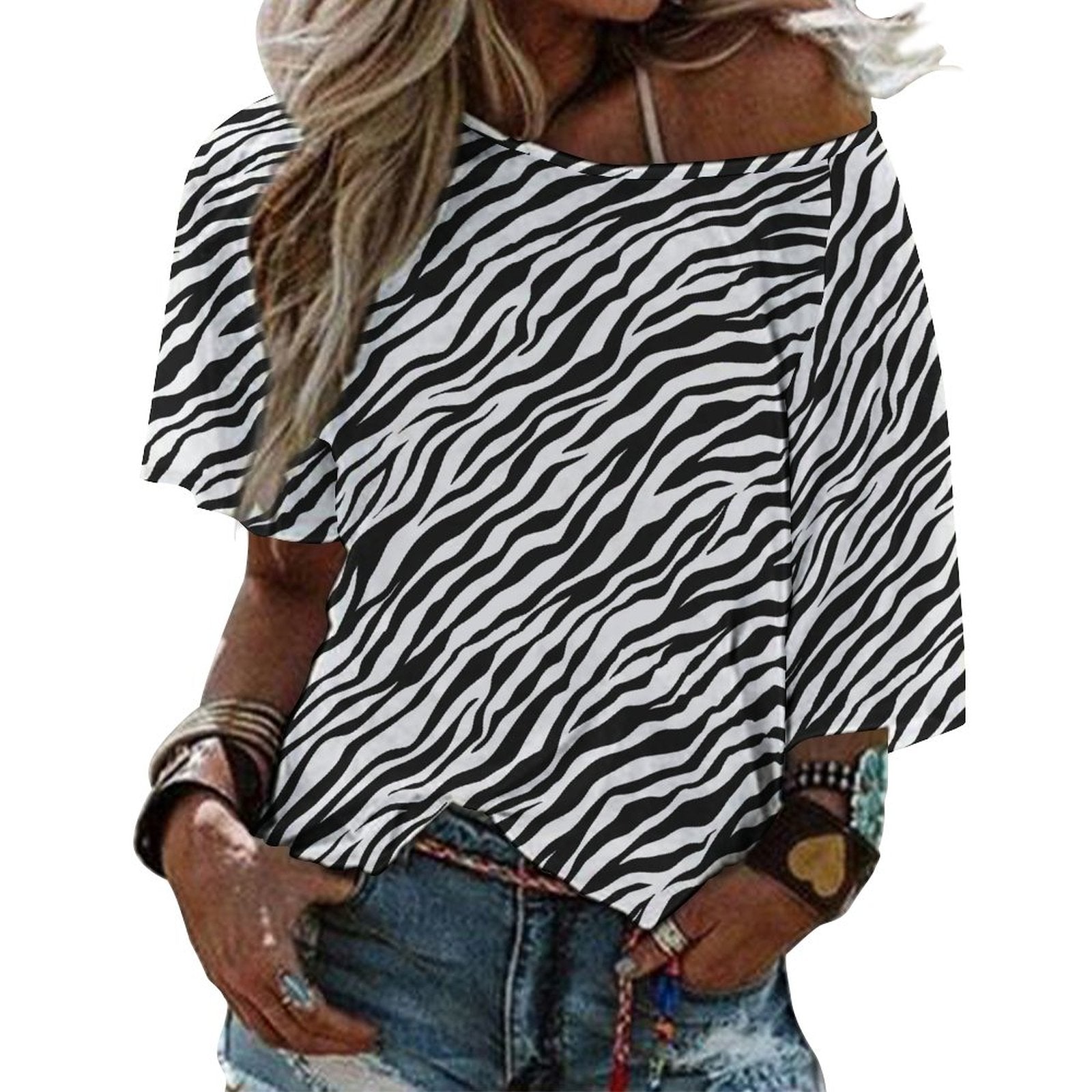 Off The Shoulder Top | Black and White Zebra Shirt