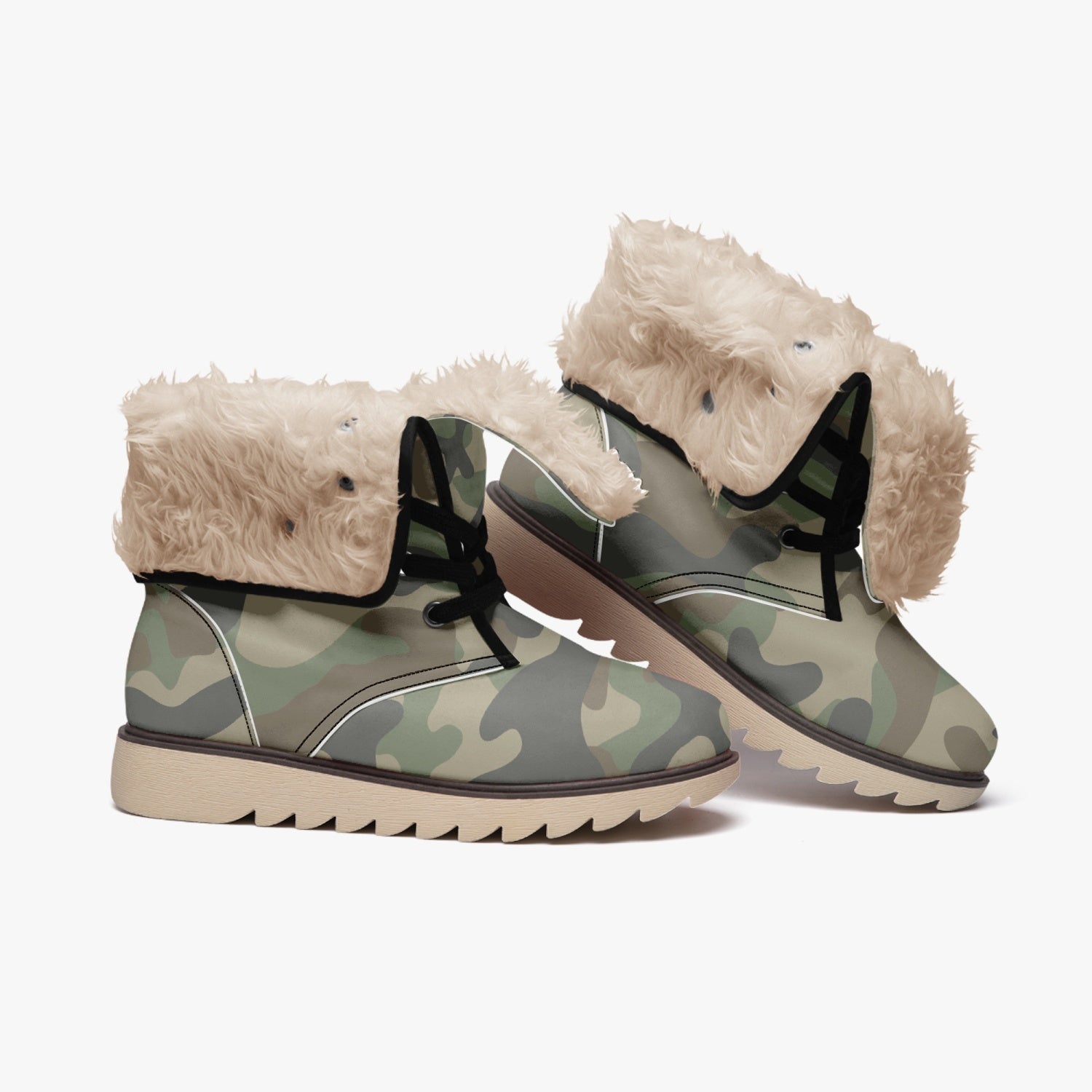 Camo Boots | Military Brown Cotton-Pad Fur Lining