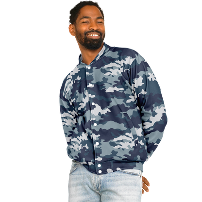 Baseball Jacket in Navy Blue Camouflage Print