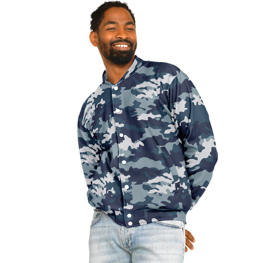 Baseball Jacket in Navy Blue Camouflage Print