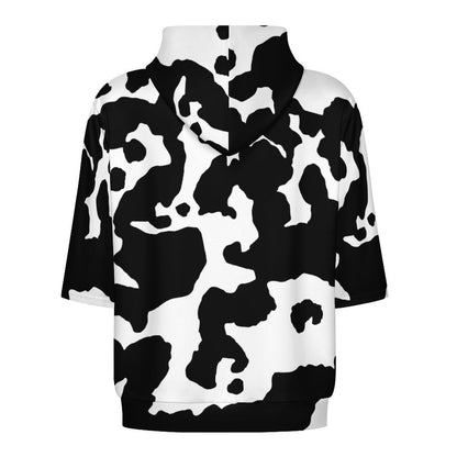 Short Sleeve Hoodie | Black & White Cow Camouflage